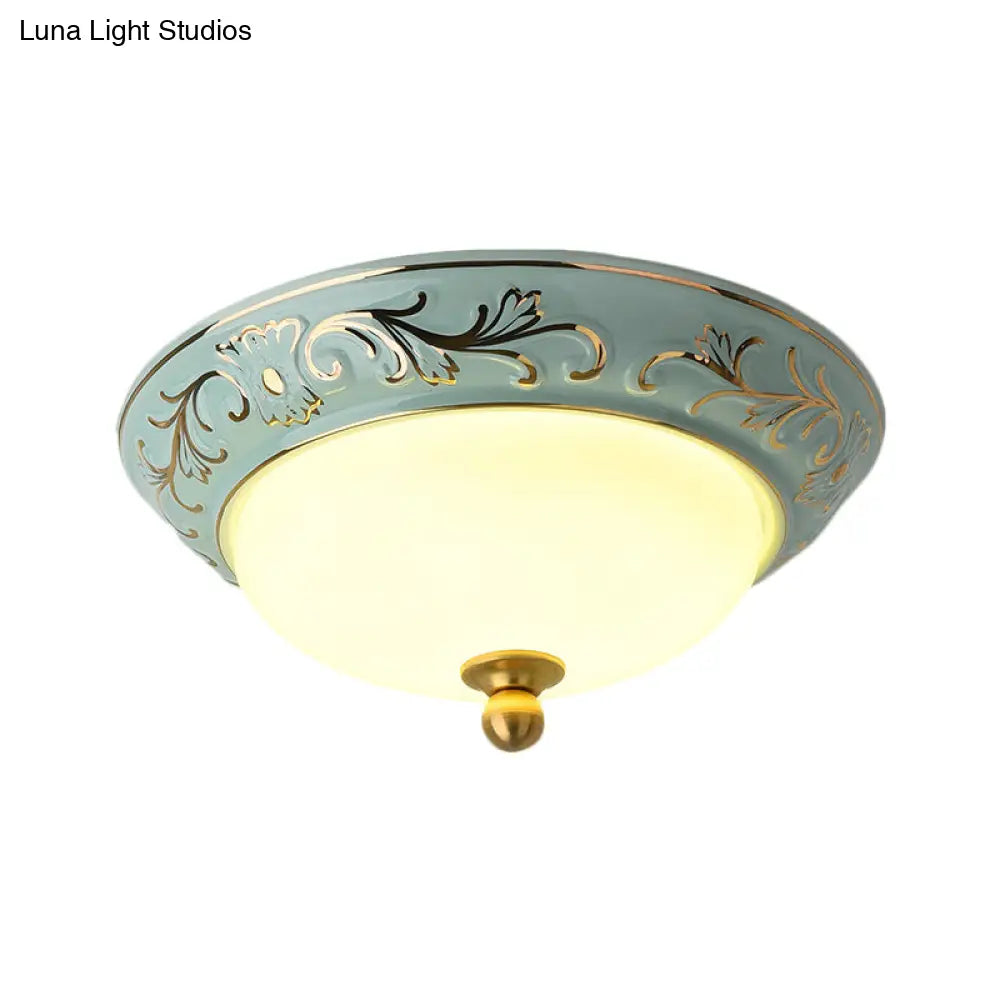 Blue Led Lodge Style Flush Mount Ceiling Light - 12’/14’ W Frosted Glass Warm/White