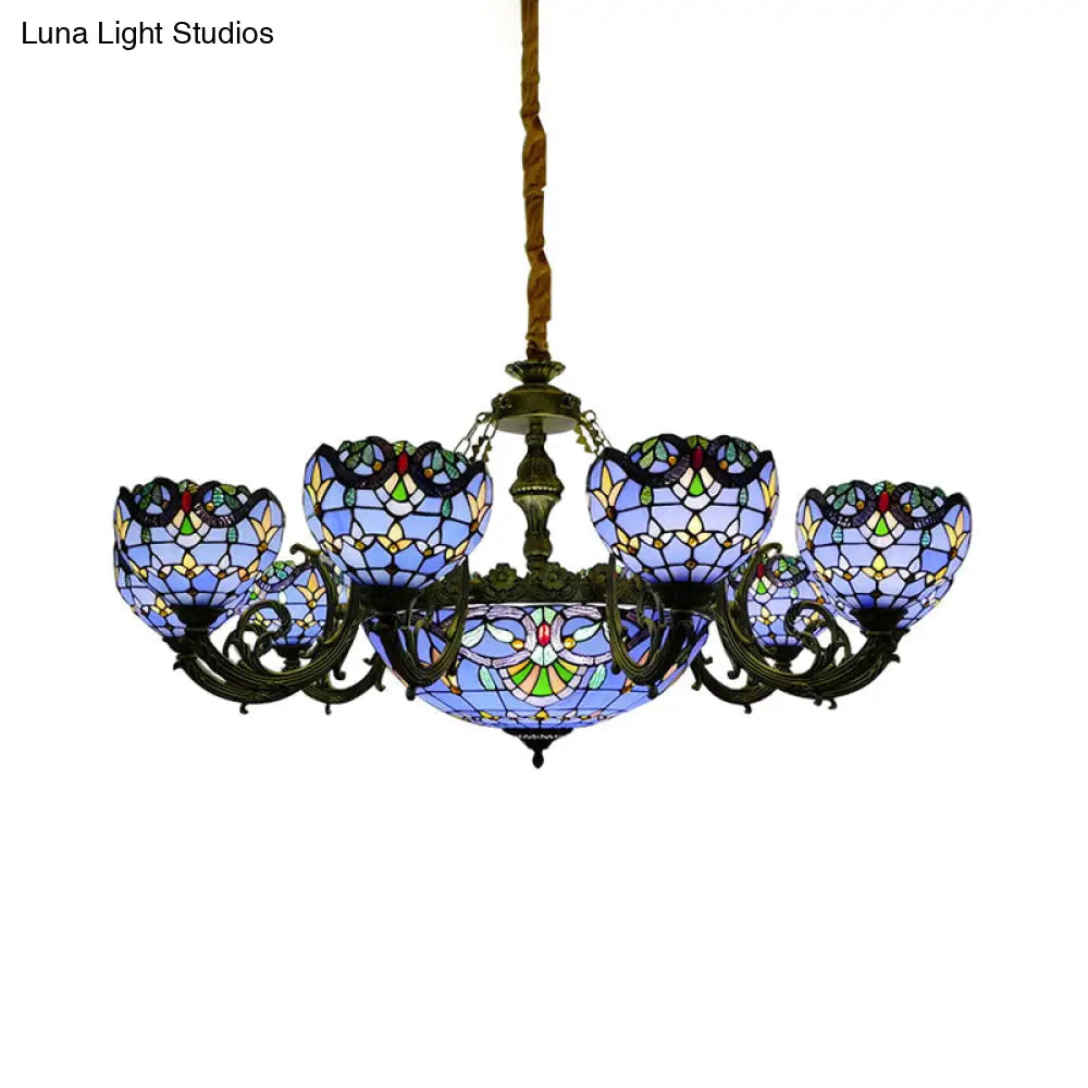 Blue Stained Glass Chandelier With Bell And Dome Shade For Living Room Inspired By 9/11 Memorial