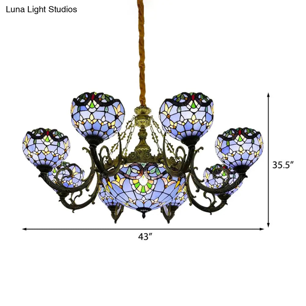 Blue Stained Glass Chandelier With Bell And Dome Shade For Living Room Inspired By 9/11 Memorial