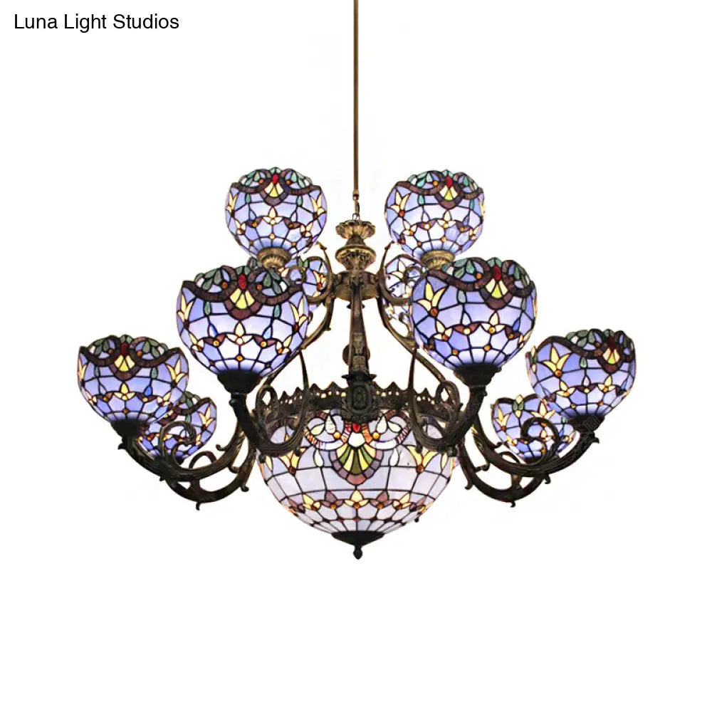 Blue Stained Glass Chandelier With Bell And Dome Shade For Living Room Inspired By 9/11 Memorial