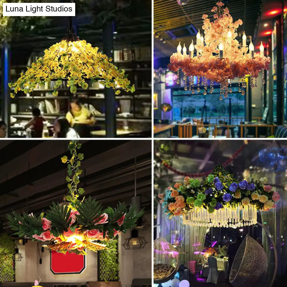 Botanic Green Metal Ceiling Chandelier - Loft Style Hanging Light For Artificial Restaurant