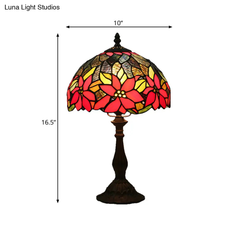 Bowled Beauty: Mediterranean Flower Patterned Desk Lamp In Bronze