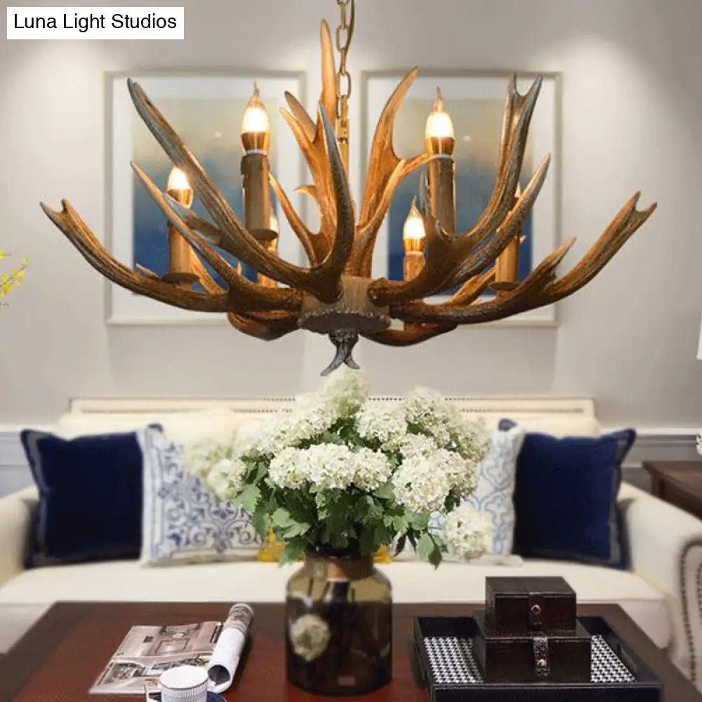 Branch Resin Pendant Chandelier - Cottage Style Hanging Ceiling Light (6/8/12 Heads) Elegant Brown
