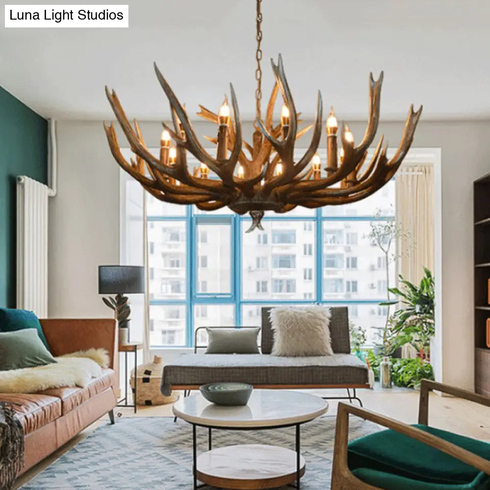 Branch Resin Pendant Chandelier - Cottage Style Hanging Ceiling Light (6/8/12 Heads) Elegant Brown
