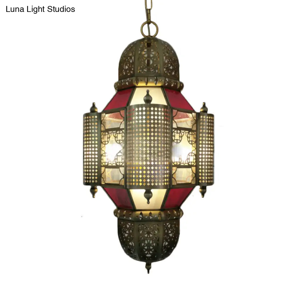 Brass Arabian Lantern Pendant Light - 3-Head Chandelier Fixture For Restaurants