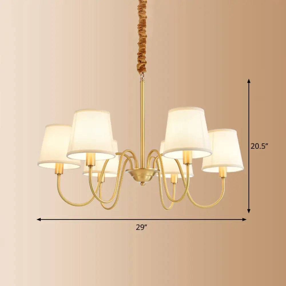 Brass Fabric Bucket Shade Suspension Light - Simplicity Chandelier For Living Room 6 /