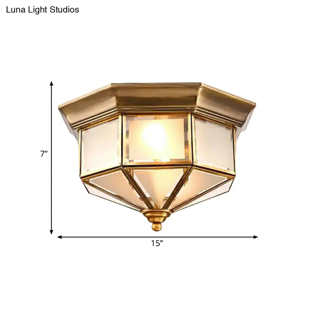 Brass Flush Mount Fixture With Curved Frosted Glass For Bedroom - 2 Lights