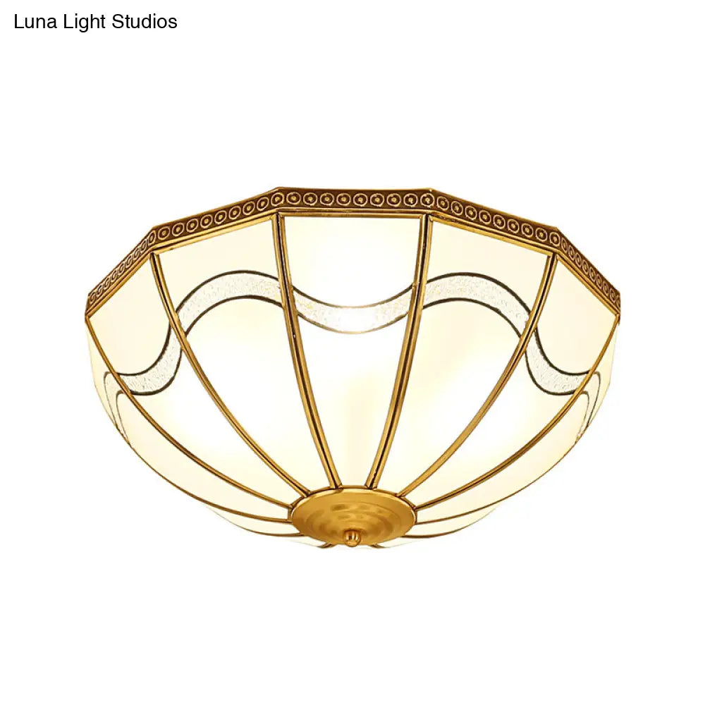 Brass Inverted Flush Ceiling Lamp With Milky Glass 4 Lights And Wave Pattern - Ideal For Bedrooms