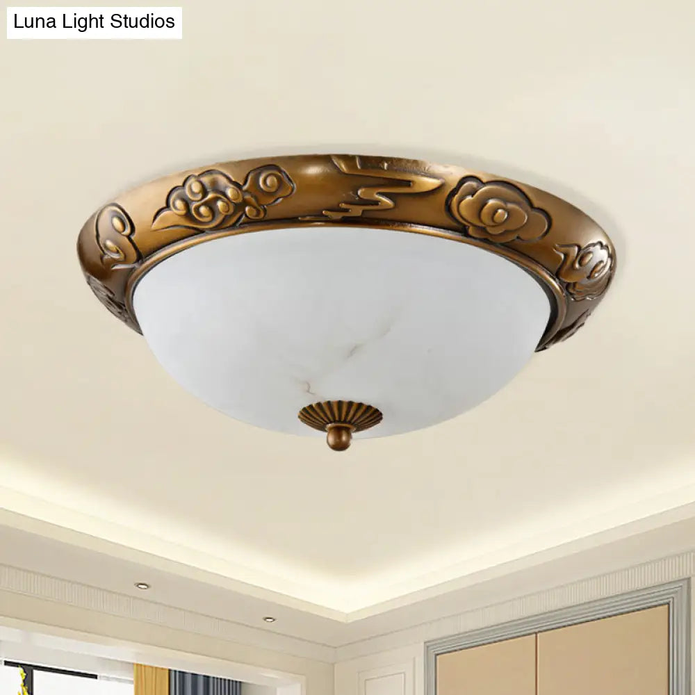 Brass Led Flush Lighting Traditional Milk White Glass Dome Shade Mount Lamp - 12’/16’/19.5’ Width