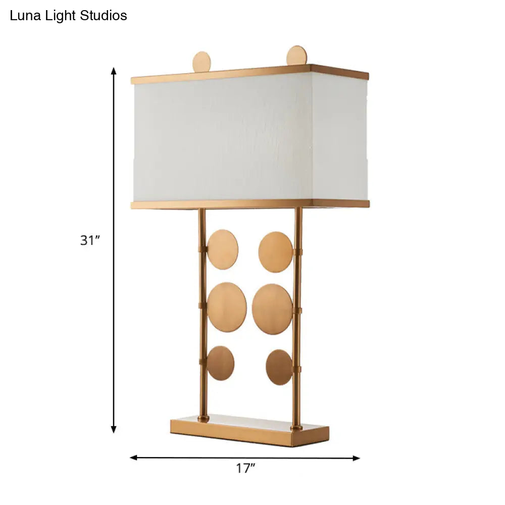 Brass Metal Study Lamp With Rectangular White Shade 1 Bulb Round Design