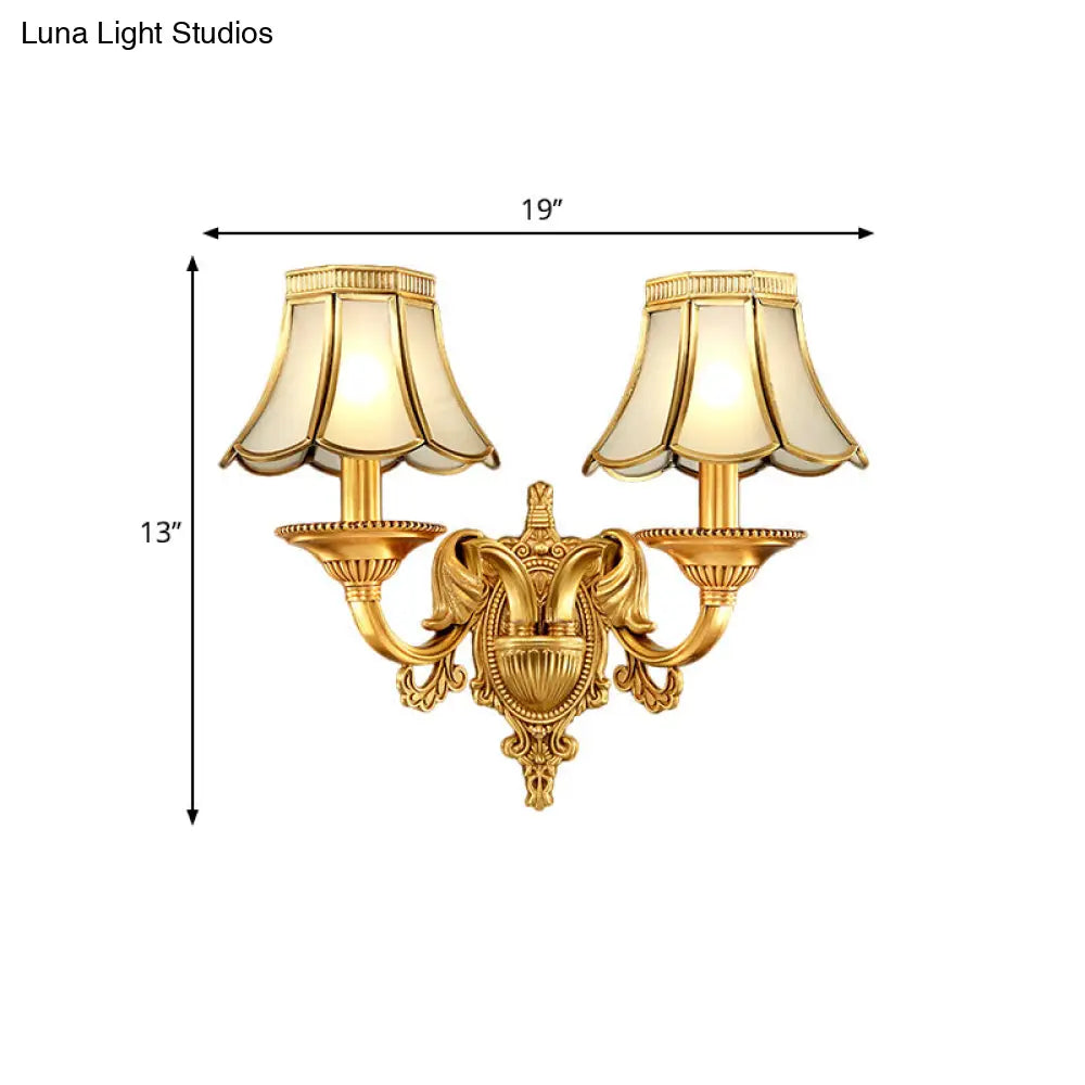 Brass Metal Wall Sconce Light Fixture For Living Room - Traditional Scalloped Design Half-Bulb Ideal