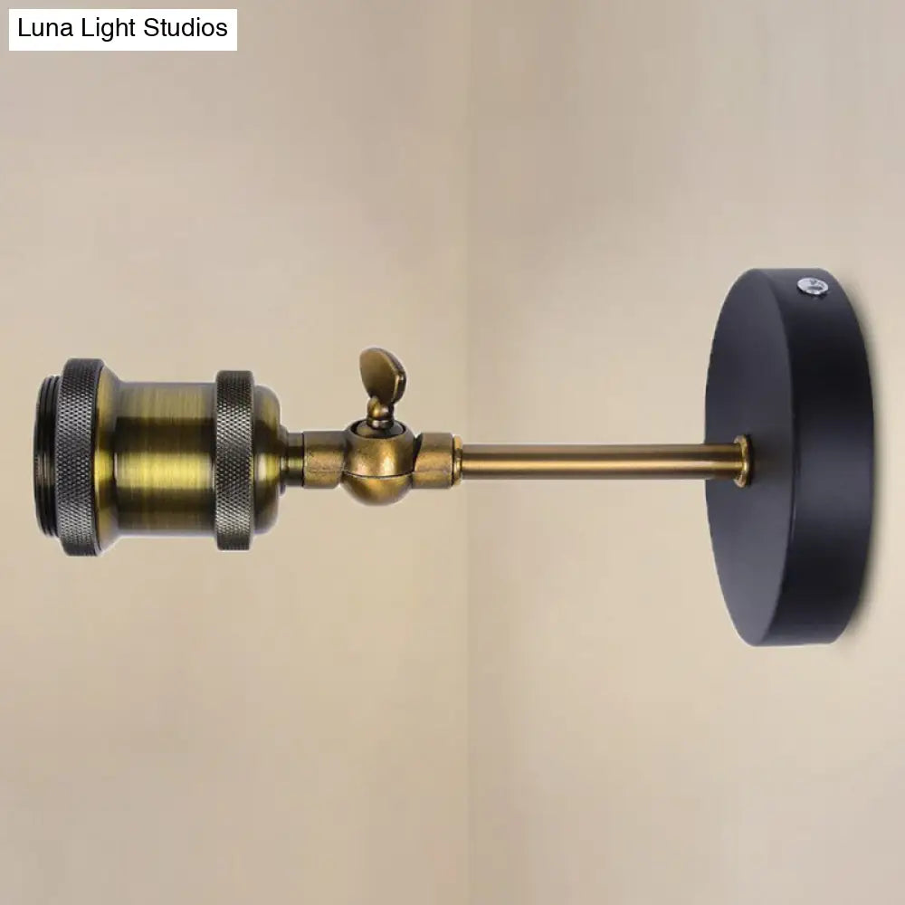 Brass Naked Bulb Wall Lamp - Vintage Industrial Metal Sconce With Swivel For Garage