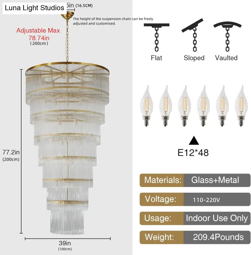 Callista Glass Staircase Chandelier Long Crystal Pendant for Foyer & Loft chandelier
