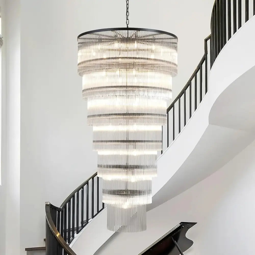 Callista Glass Staircase Chandelier Long Crystal Pendant for Foyer & Loft D100xH400cm black / 3 color light chandelier