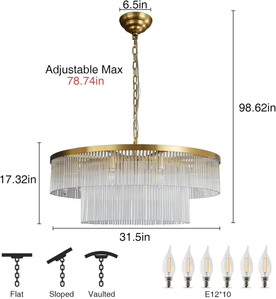 Callista Glass Staircase Chandelier Long Crystal Pendant for Foyer & Loft D80xH18.5cm gold / 3 color light chandelier