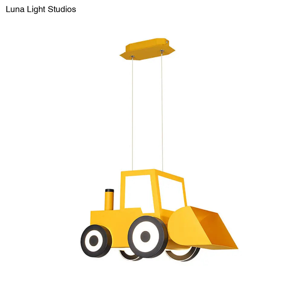 Cartoon Bulldozer Led Chandelier: Metal Lighting Fixture For Boys Bedroom