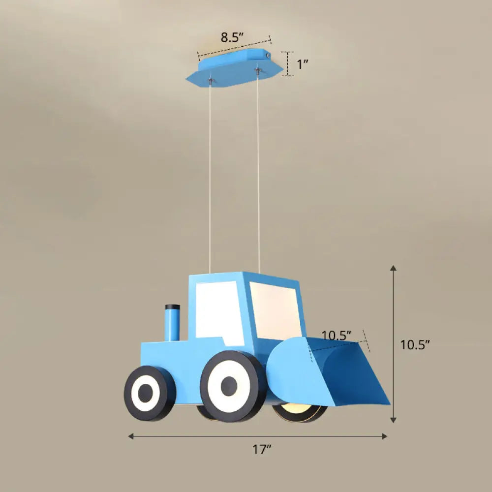 Cartoon Bulldozer Led Chandelier: Metal Lighting Fixture For Boys Bedroom Blue / Third Gear