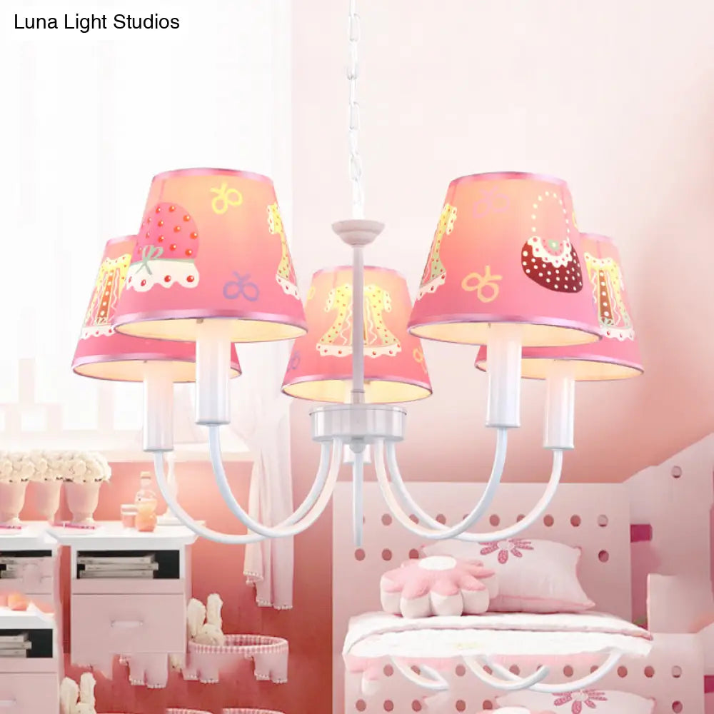 Cartoon Cat Hanging Chandelier - Kids Bedroom Lamp Fixture With 5 Fabric Lights