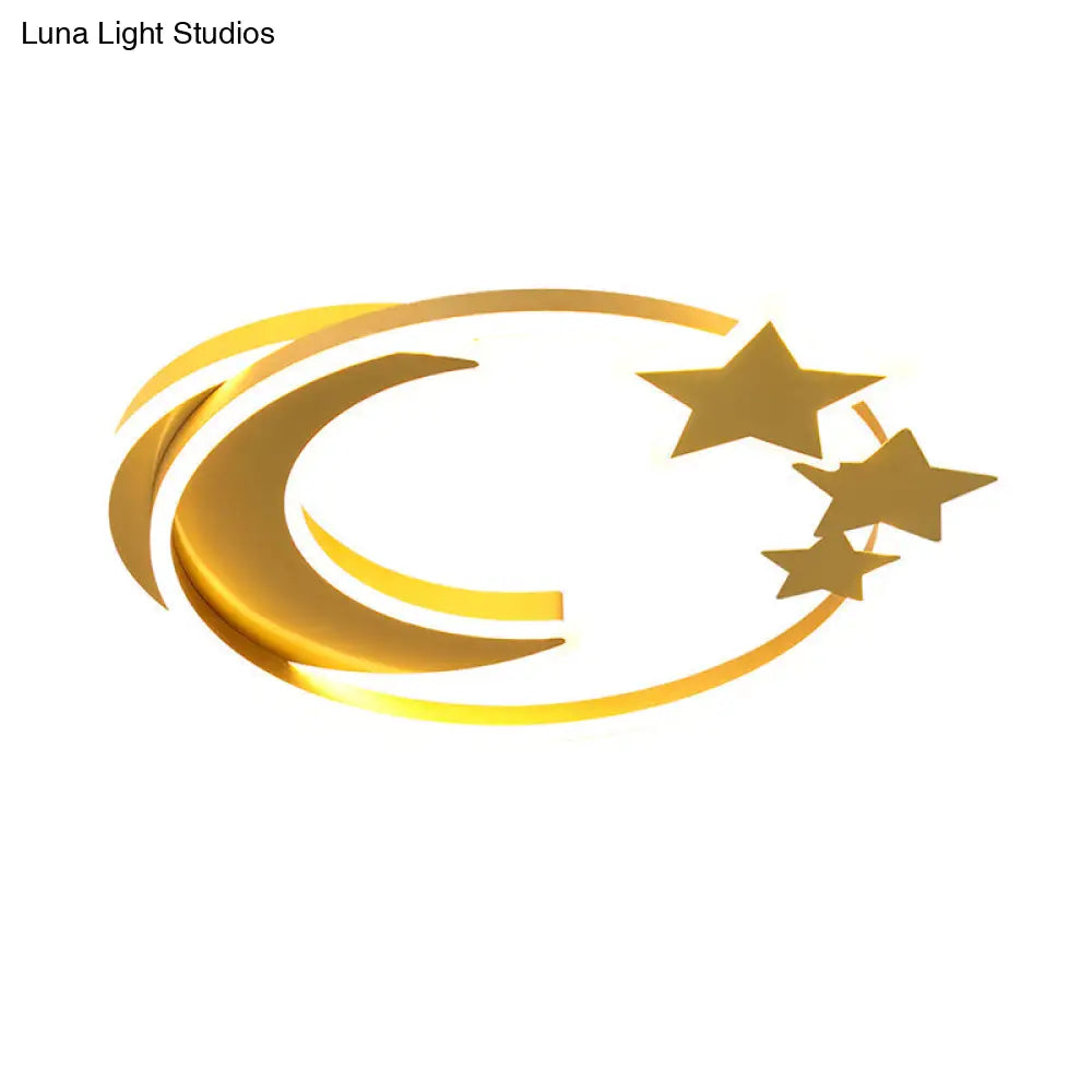 Cartoon Crescent And Star Flushmount Led Ceiling Light For Kids Bedroom