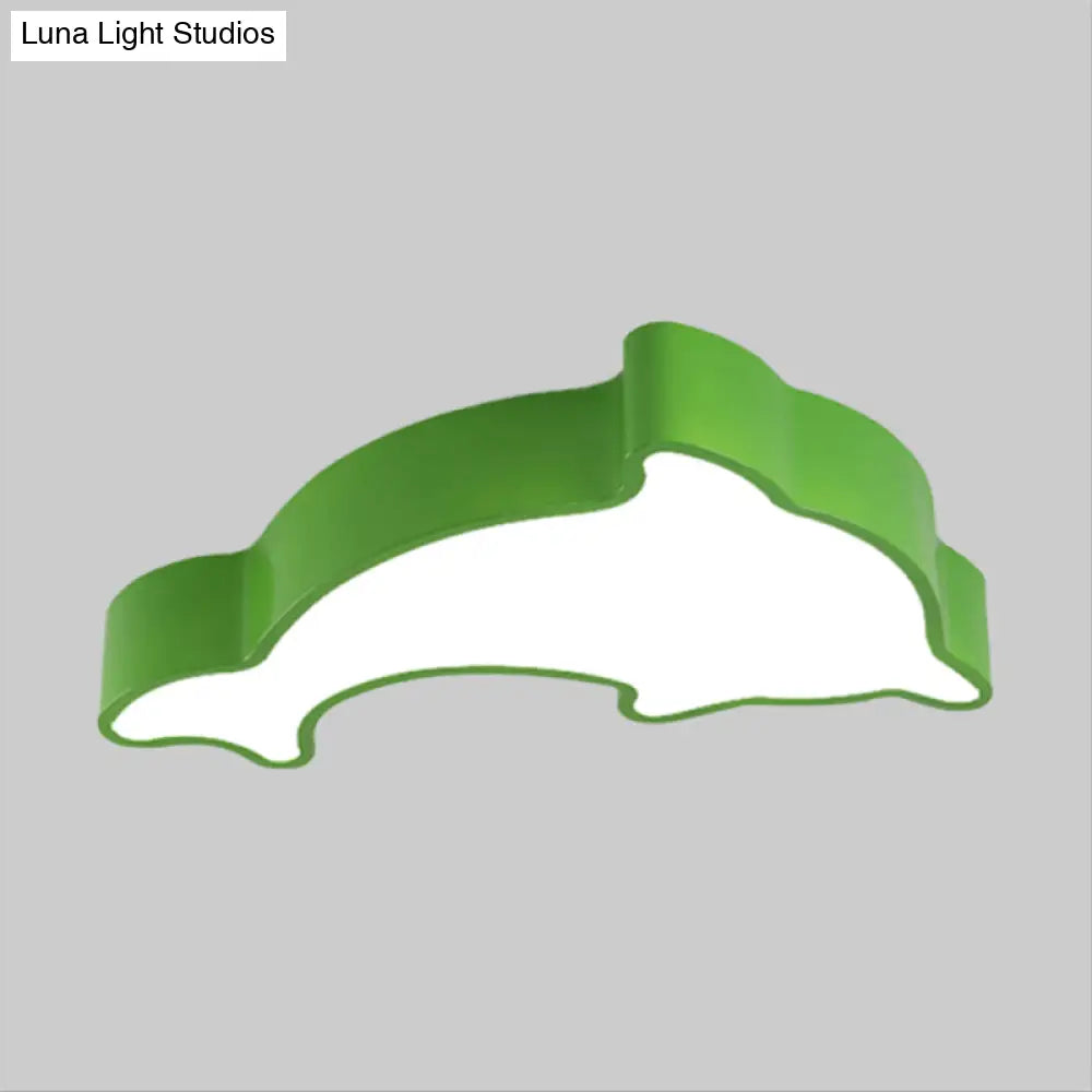 Cartoon Dolphin Led Flushmount Light For Children’s Room - Acrylic Ceiling Mounted Green/Blue/Red