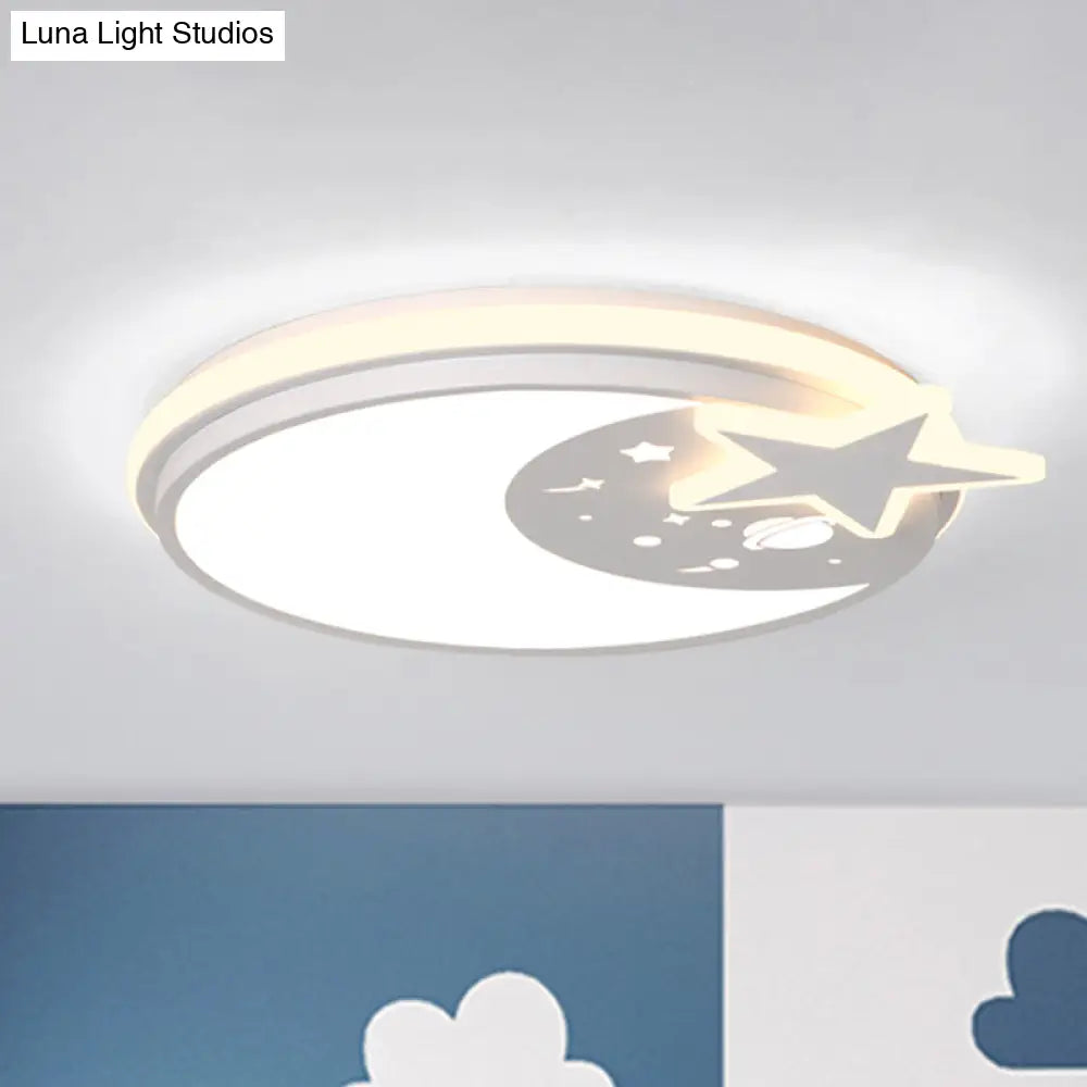 Cartoon Led Acrylic Flush Mount Light With Star Decor In White/Pink/Blue