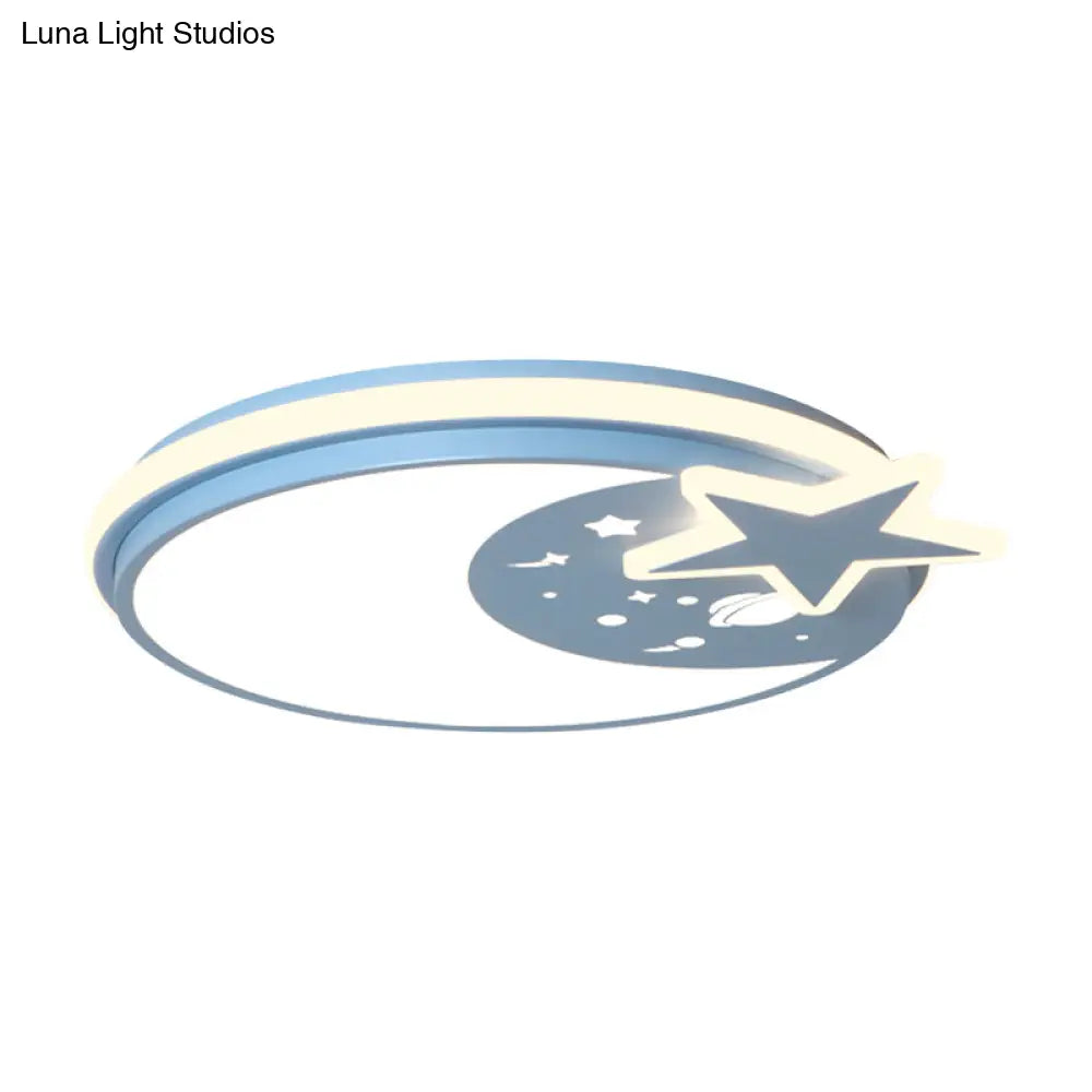 Cartoon Led Acrylic Flush Mount Light With Star Decor In White/Pink/Blue