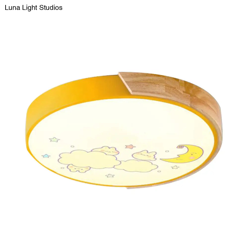 Cartoon Led Flush Ceiling Light Fixture For Kindergartens - Round Acrylic