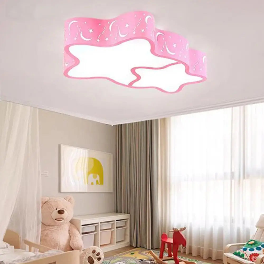Cartoon Led Flush Mount Ceiling Light For Classrooms - Star Shade Acrylic Fixture Pink / White