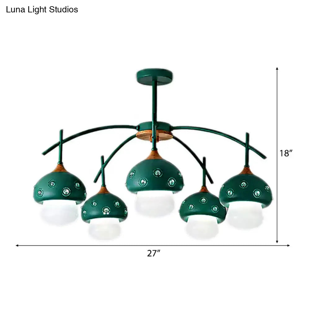 Cartoon Metal Mushroom Chandelier - 5-Head Kids Suspension Light For Bedroom Perfect Girls And Boys