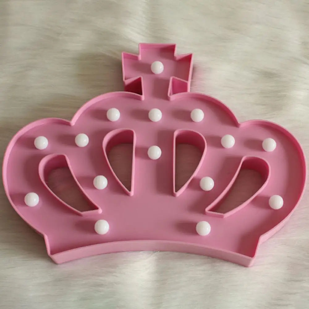 Cartoon Style Plastic Crown Nightstand Lamp - Battery Operated Led Night Light Pink / A