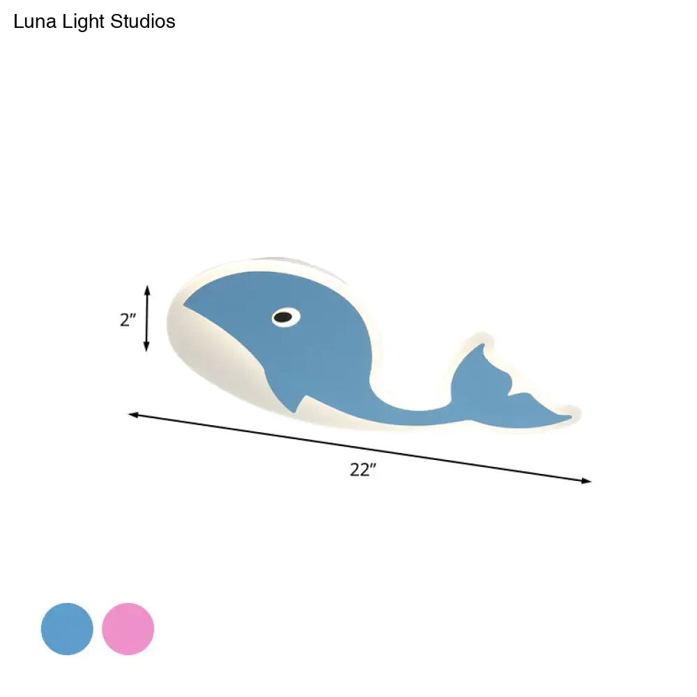 Cartoon Whale Flush Mount Lamp - Ultrathin Acrylic Led Ceiling Light For Kids’ Room (Pink/Blue)