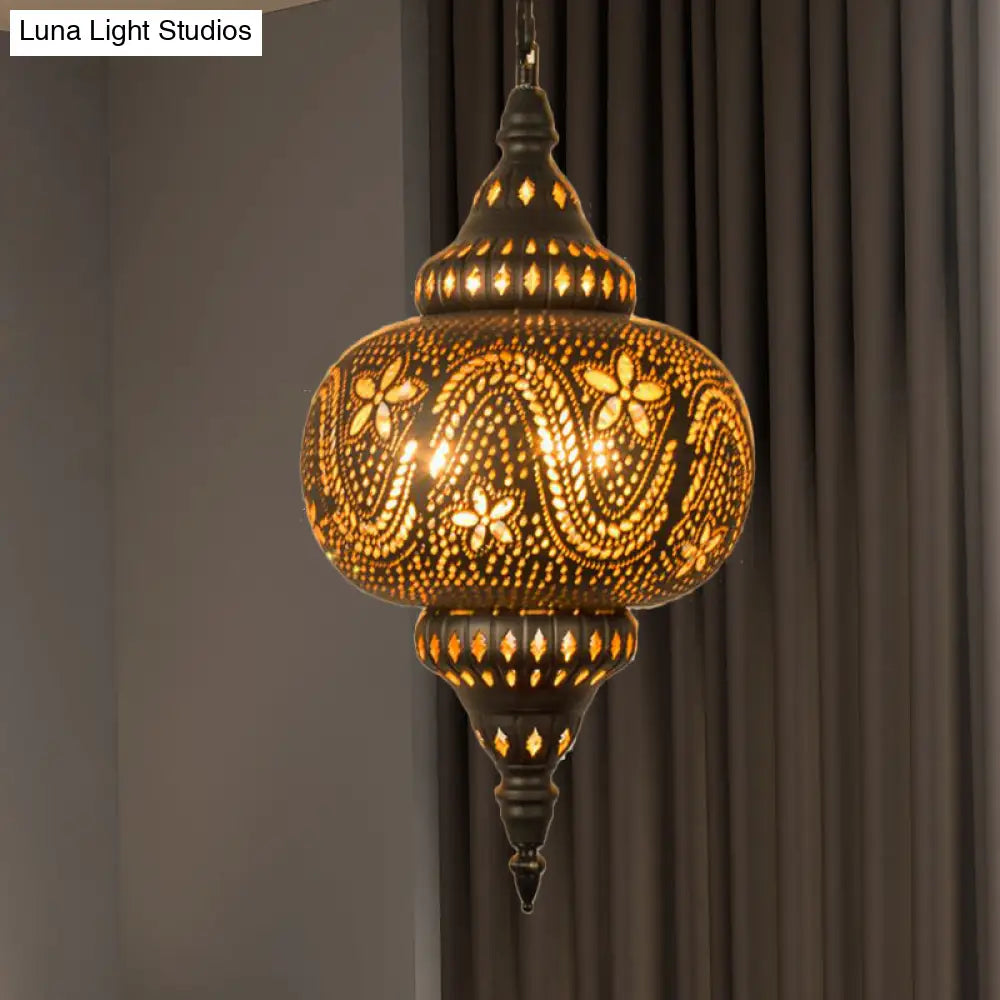 Carved Pendant Lighting: 1 Head Brass 8/11/13 Wide Metal Hanging Light Fixture