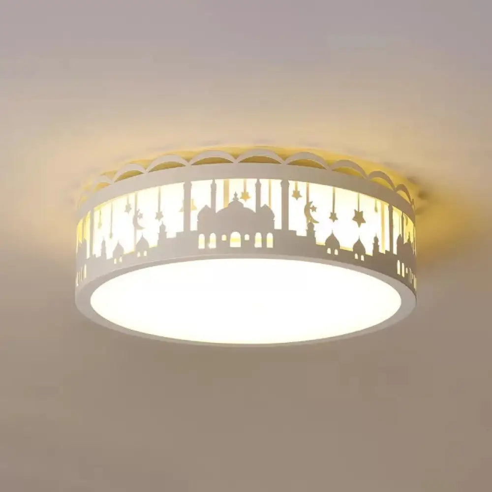 Castle Metal Flush Ceiling Light - Modern Style Lamp For Kids Bedroom White