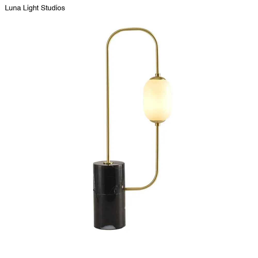 Caterina - Black Circuit Nightstand Light Designer Marble 1-Light Black and Brass Table Lamp with Oval Milk Glass Shade