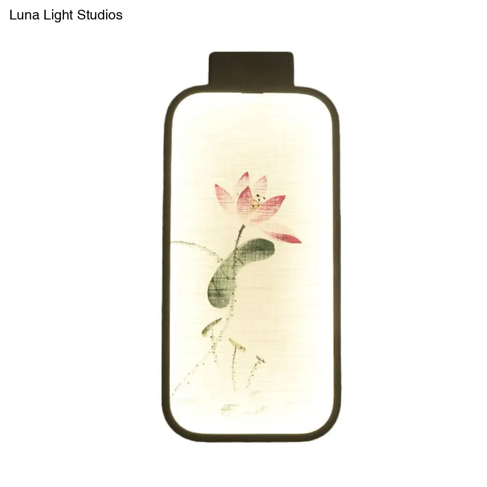 Chinese Black Led Wall Mounted Lotus/Peach Mural Lamp - Bedroom Lighting