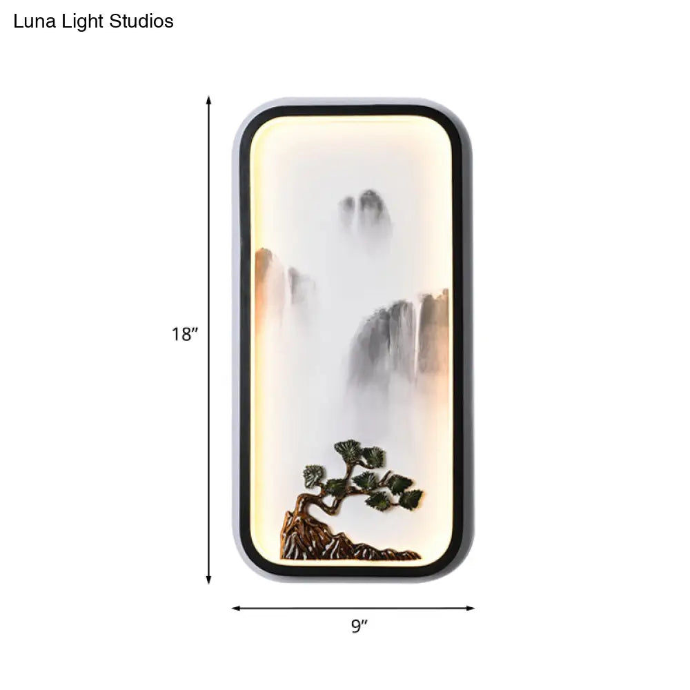 Chinese Ceramic Black Mountain Mural Lamp - Led Wall Lighting Fixture