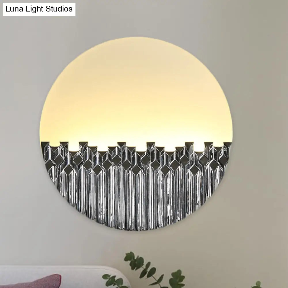 Chinese Style Led Corridor Wall Lamp: Blue/Silver Metallic Surface Patterned Light With Round