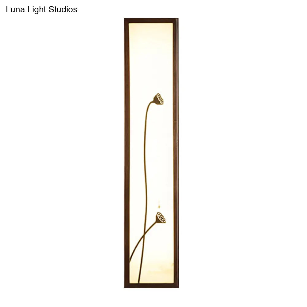 Chinese Style Led Wall Mural Lamp - Acrylic Brown Rectangle Mounted Light With Lotus/Leaf Pattern