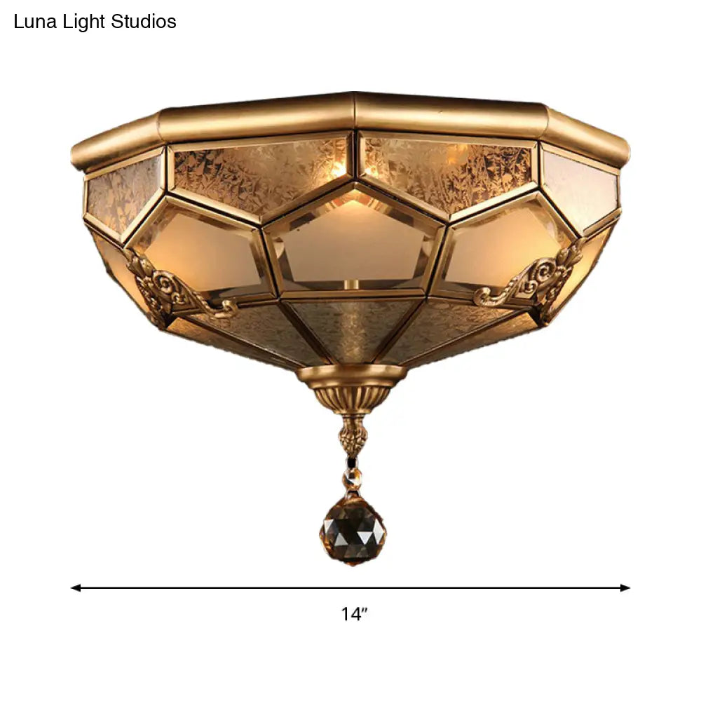 Chinese Style Opal Glass Dome Ceiling Lighting Brass Finish Flush Mount Light For Bedroom - 3/4 -