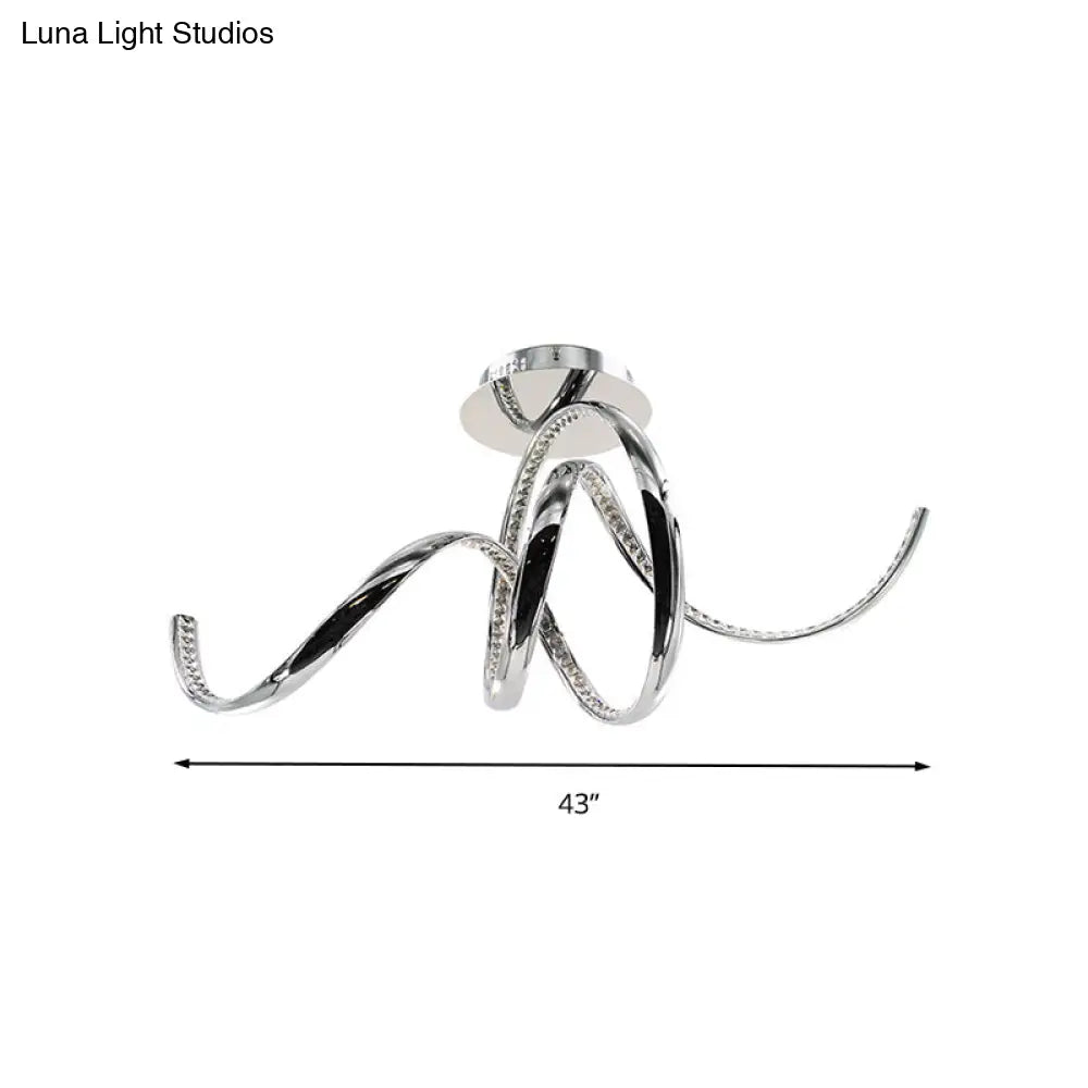 Chrome Led Ceiling Fixture With Crystal Twist Design And Dual Lighting (Warm/White)
