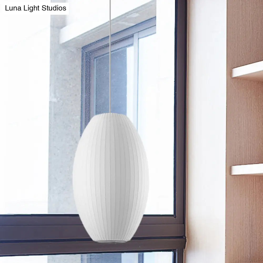 Cigar Pendant: Contemporary Fabric 1-Light White Hanging Ceiling Light-6.5/12/14