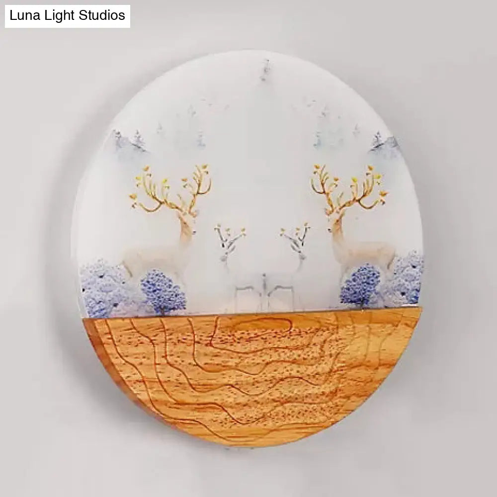 Circle Living Room Wall Light In Natural View Wood Rustic Beige