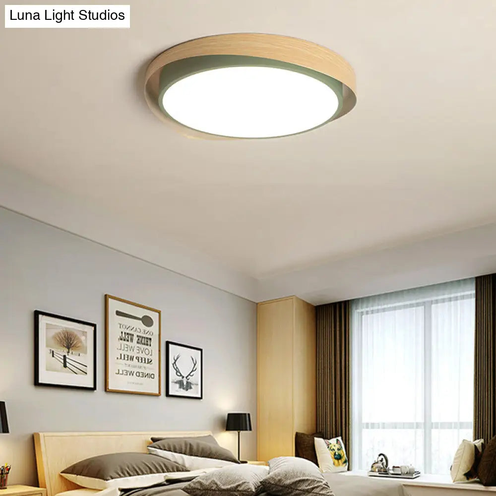 Circular Ceiling Light Macaron Metal Blue/Grey And Beige Led Flush Mount Fixture For Child Bedroom