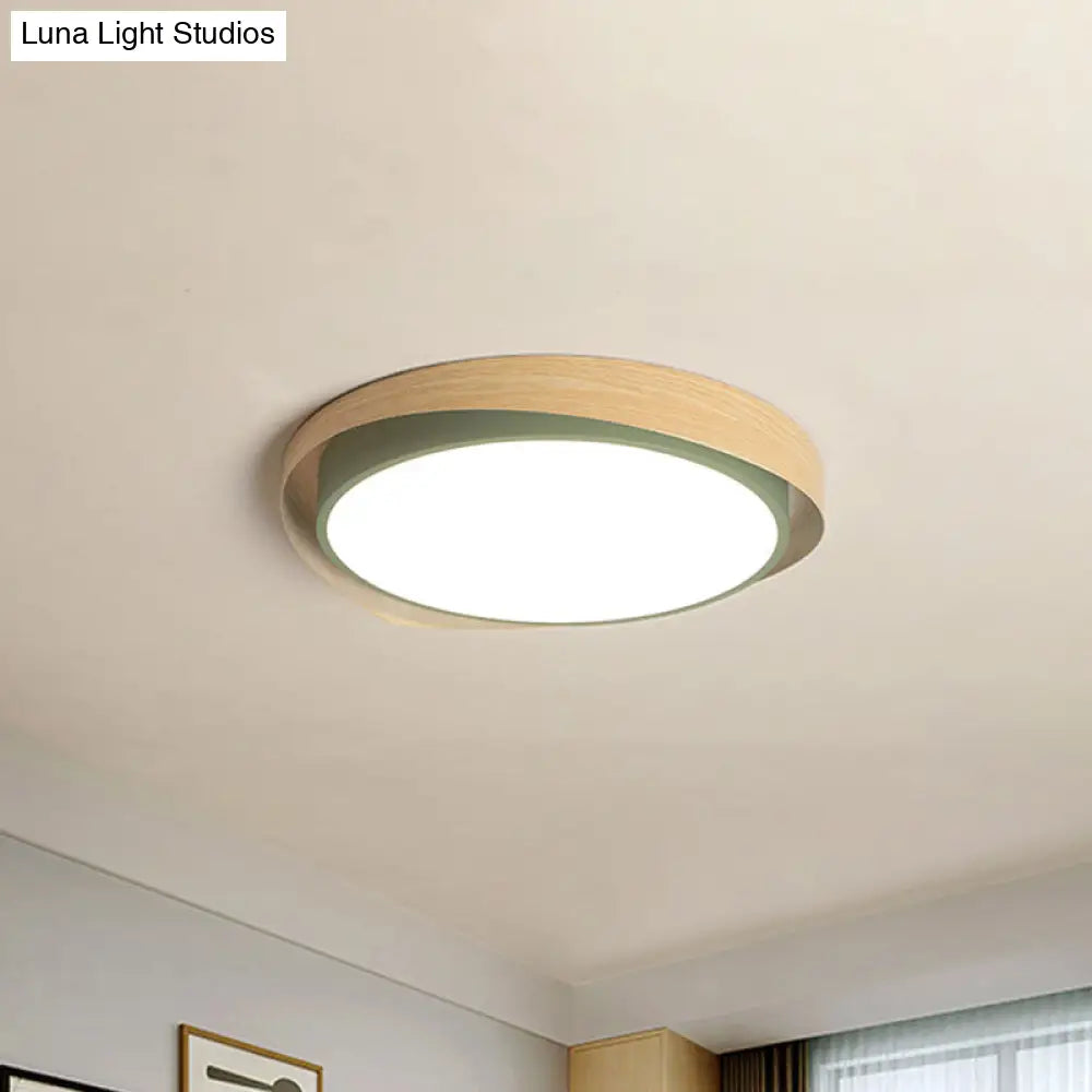 Circular Ceiling Light Macaron Metal Blue/Grey And Beige Led Flush Mount Fixture For Child Bedroom