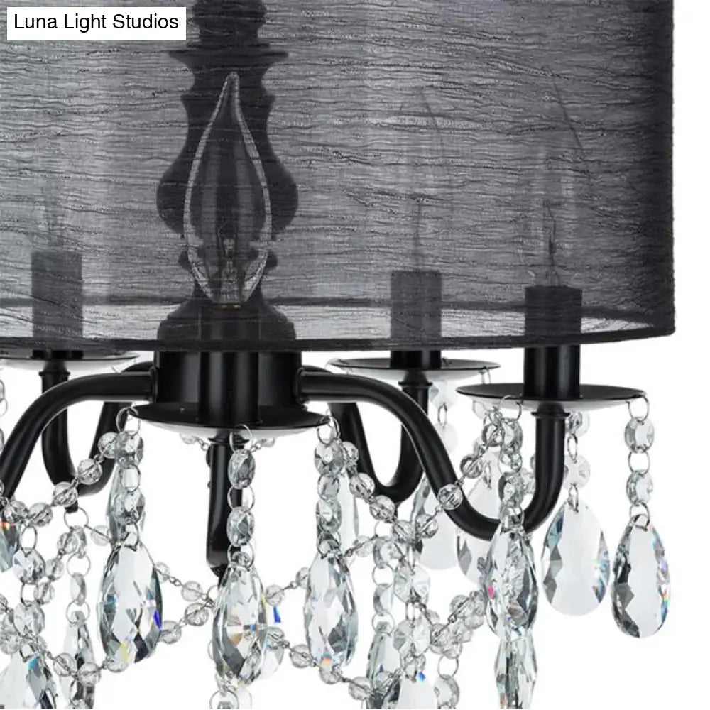 Classic 5-Light Black Round Fabric Pendant Chandelier with Crystal Accent Black