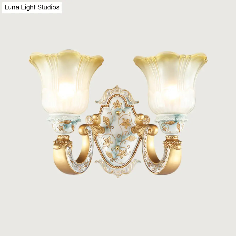 Classic Amber And White Glass Wall Mount Lamp With Fading Glow Gold Finish