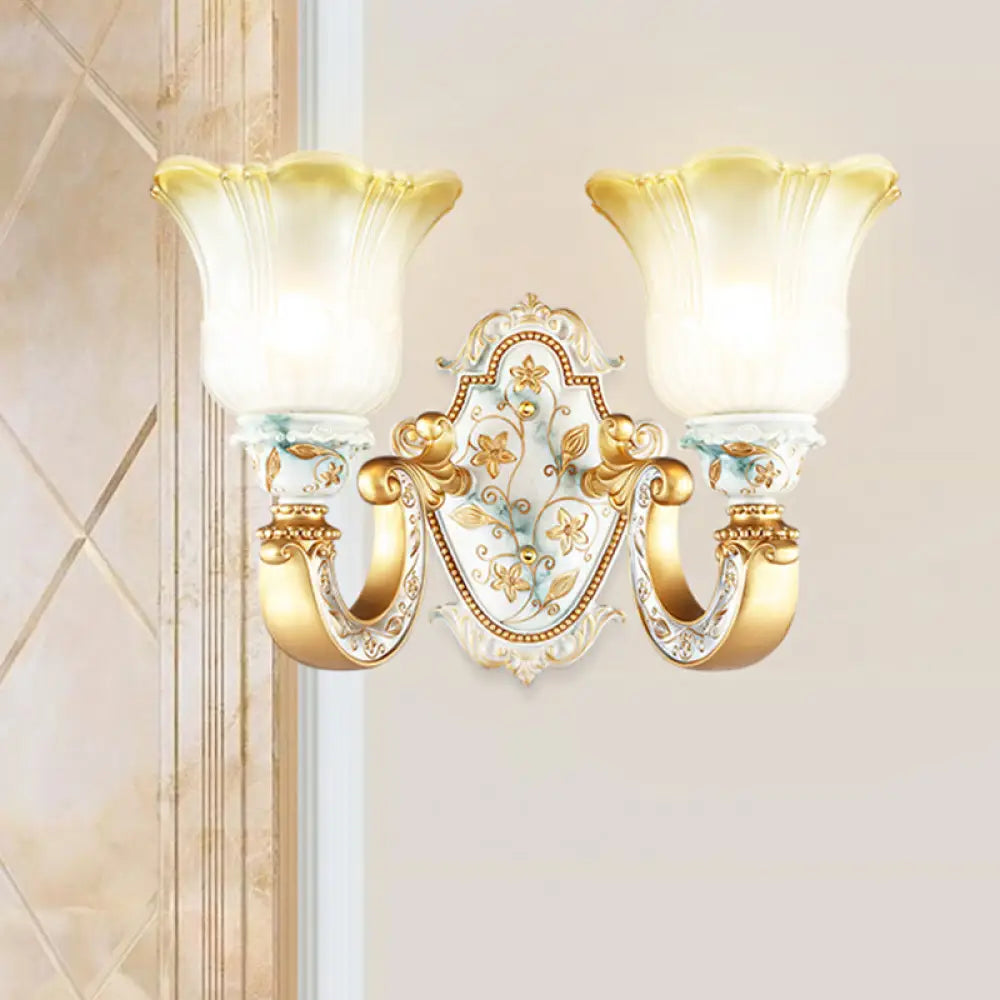 Classic Amber And White Glass Wall Mount Lamp With Fading Glow Gold Finish 2 /