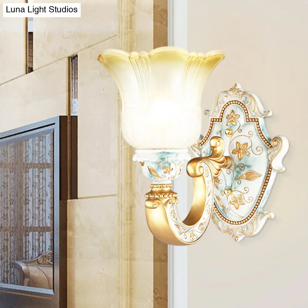 Classic Amber And White Glass Wall Mount Lamp With Fading Glow Gold Finish