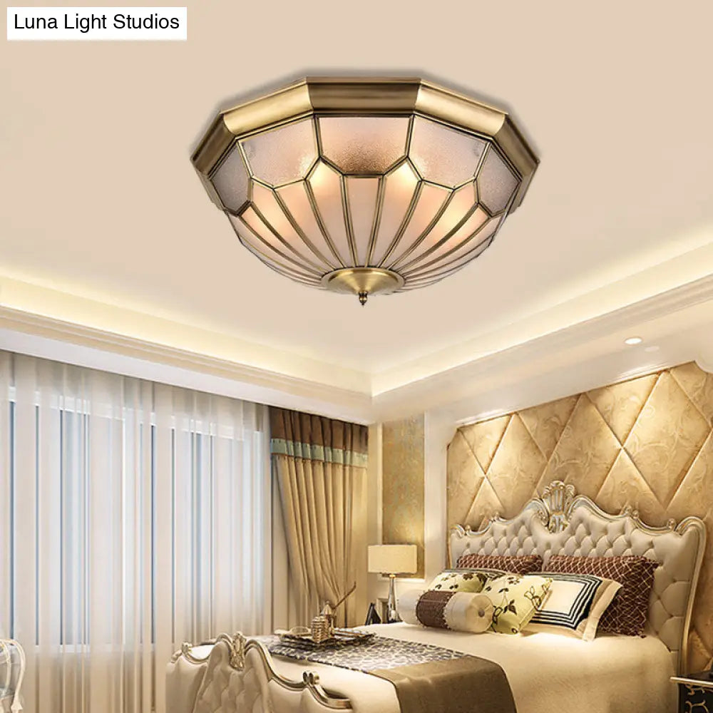 Classic Brass 6-Light Dome Flush Mount Ceiling Chandelier With Beveled Glass Shade