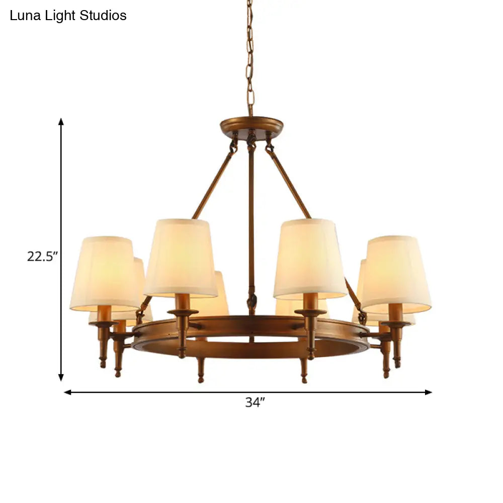 Classic Conical Chandelier - Fabric Shade Antique Brass Finish 3/6/8 Lights Perfect For Living Room
